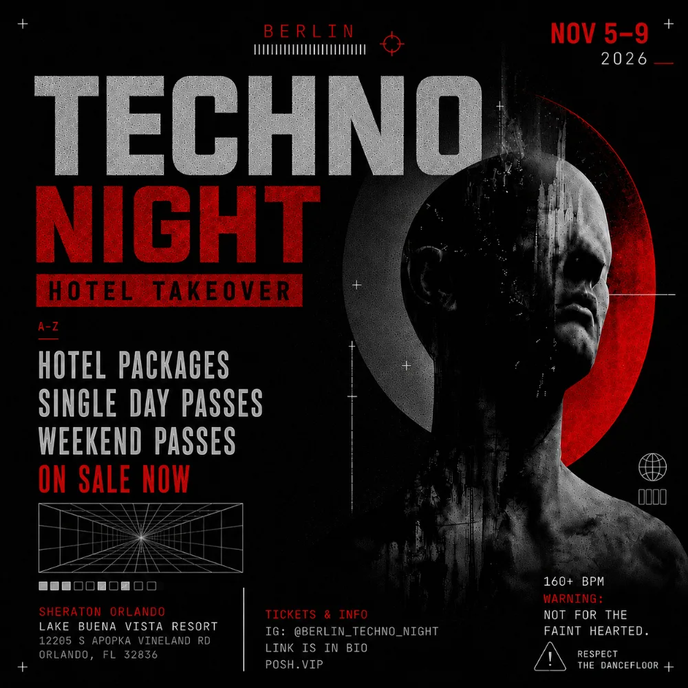 Berlin Techno Night Hotel Takeover — event flyer