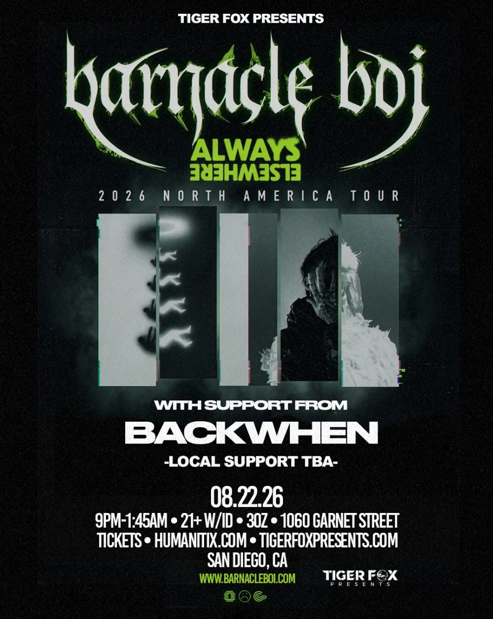 barnacle boi, BACKWHEN — event flyer