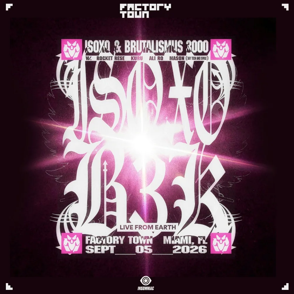 ISOxo, Brutalismus 3000, Rocket Rese, Kuru, Ali RQ — event flyer