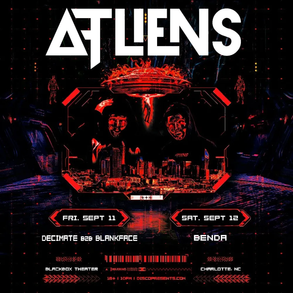 ATLiens, Decimate, Blankface, Benda — event flyer
