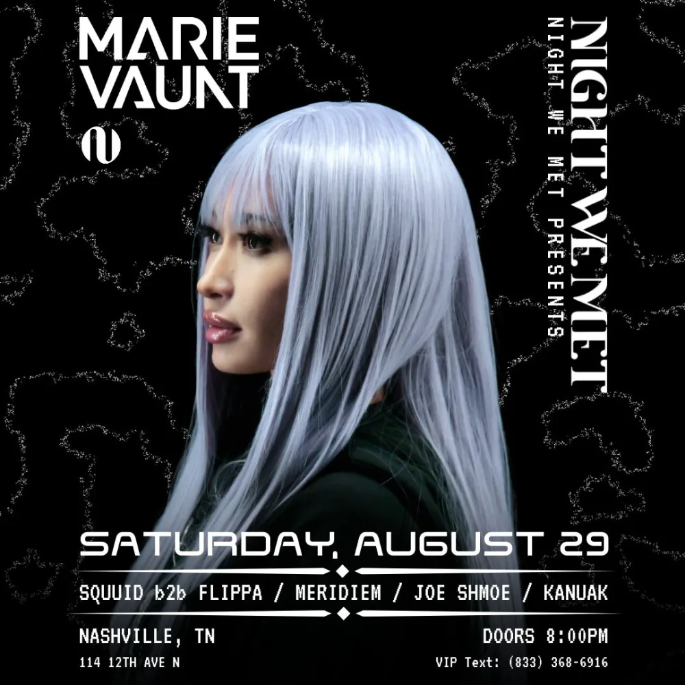 Marie Vaunt, squuid, Flippa, Meridiem, Joe Shmoe, Kanuak — event flyer