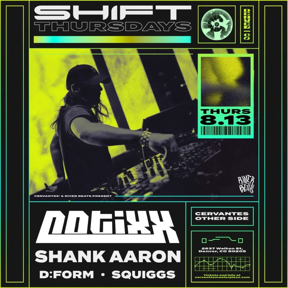 Notixx, Shank Aaron, d:form, Squiggs — event flyer