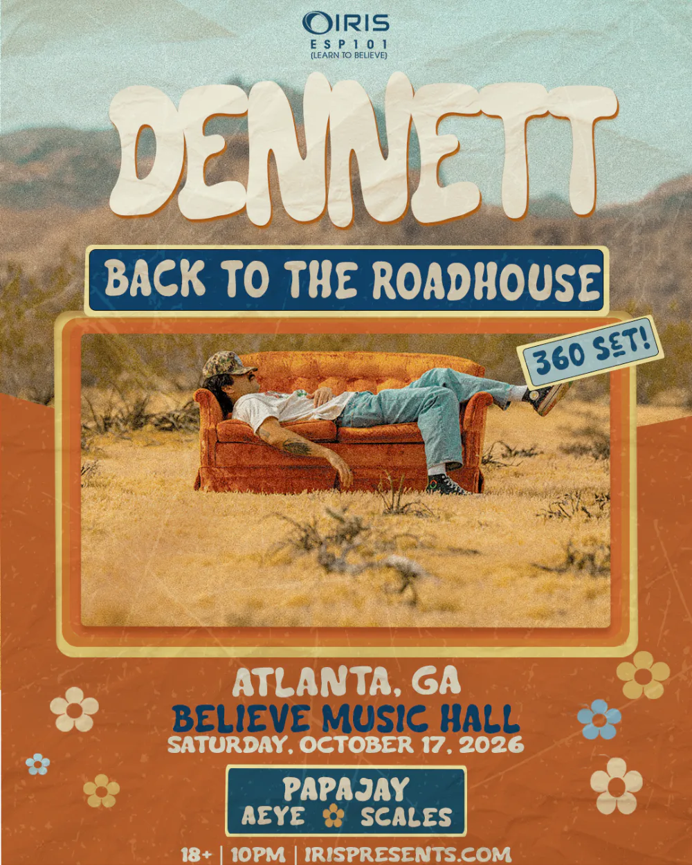 DENNETT, PapaJay, Scales, AEYE — event flyer