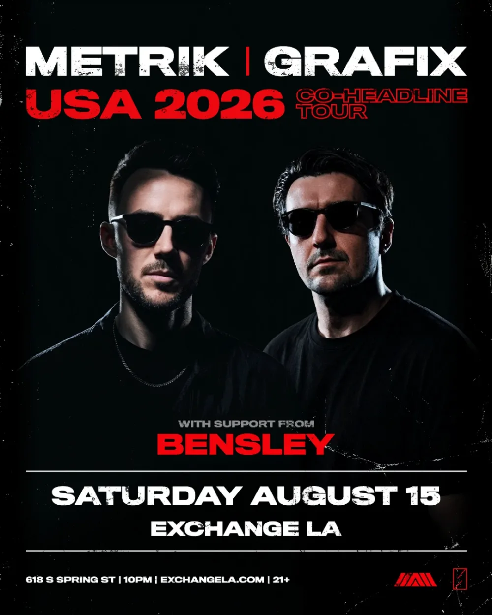 Metrik, Grafix, Bensley — event flyer