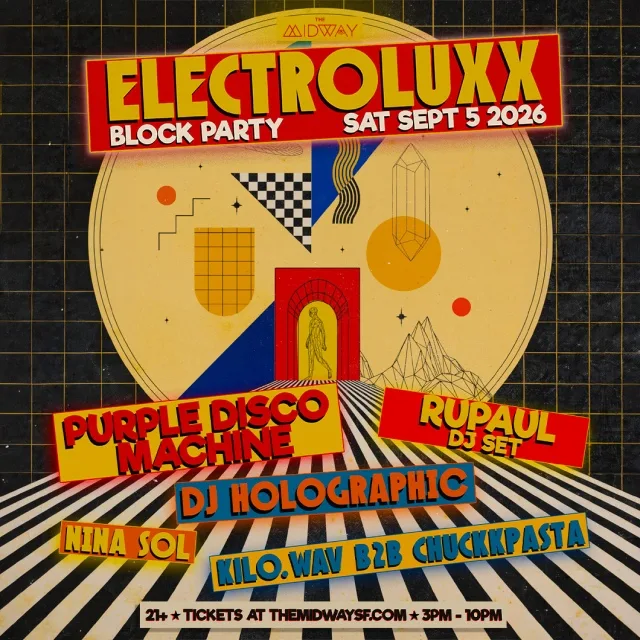 Purple Disco Machine, RuPaul, DJ Holographic, Nina Sol, KILO.wav — event flyer