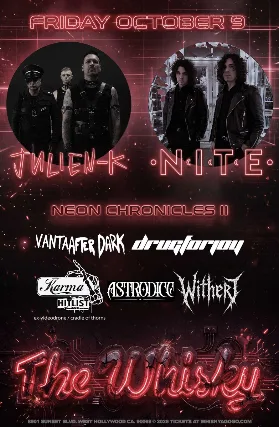 Julien-K, NITE, DRUGFORJOY, Karma Hitlist, Astrodice — event flyer