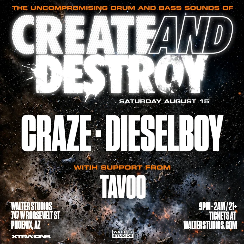 Dieselboy, Craze, Tavoo — event flyer