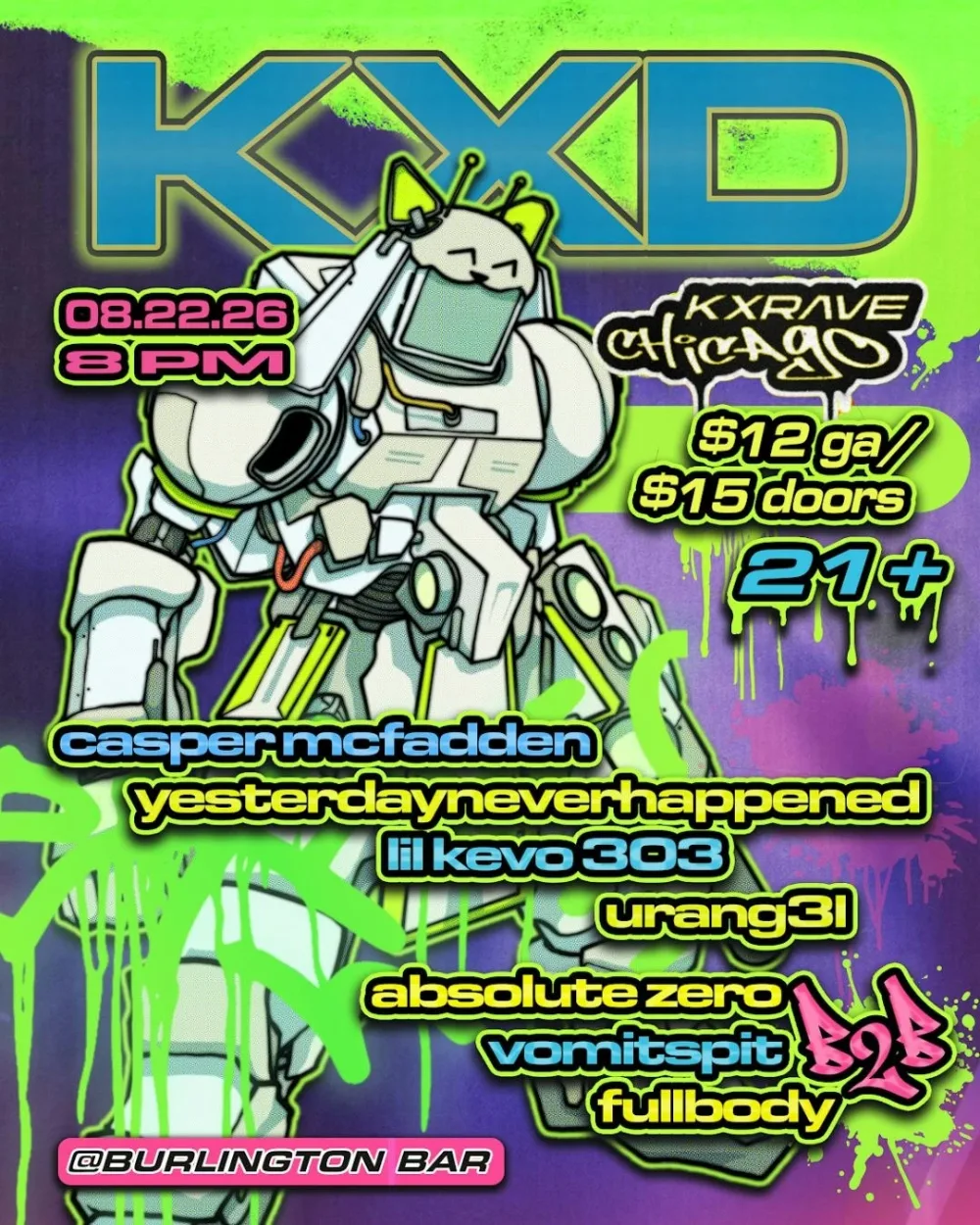 Casper Mcfadden, yesterdayneverhappened, Lil Kevo 303, FULLBODY, Vxmitspit, ABSOLUTE ZERØ, uRaNg3L — event flyer