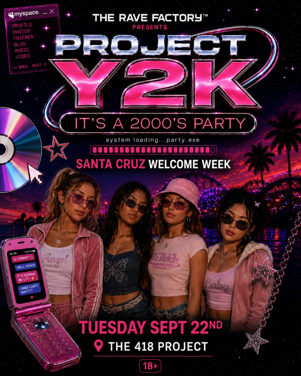 OFFICIAL SANTA CRUZ WELCOME WEEK - PROJECT Y2K — event flyer