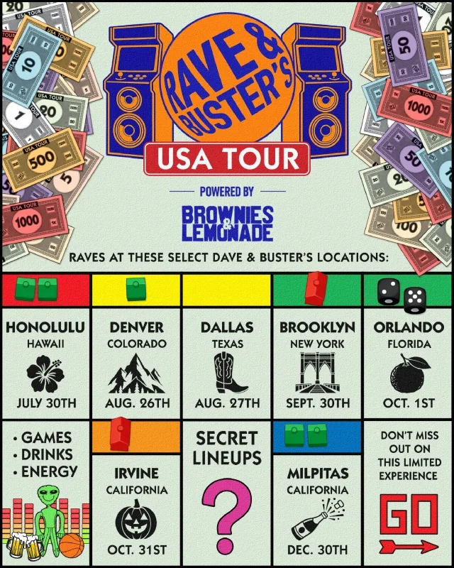 Rave & Buster's — event flyer