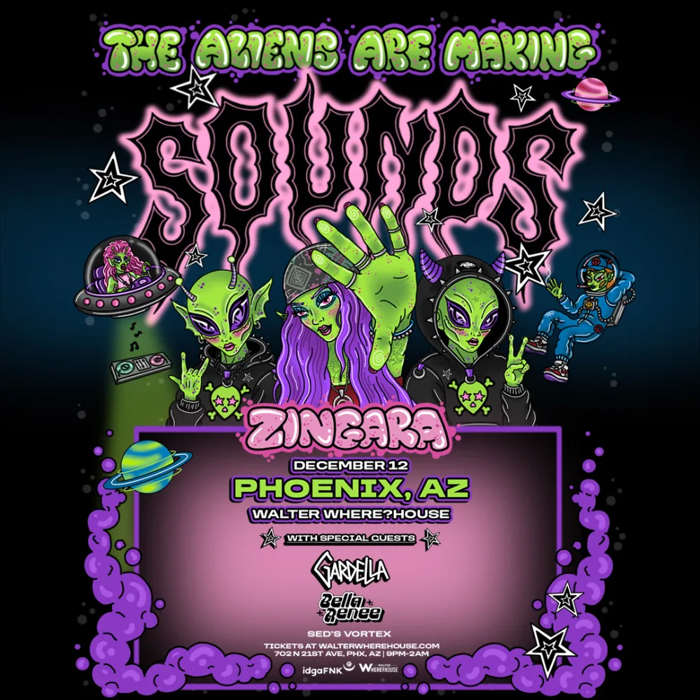 Zingara, Bella Renee, Gardella — event flyer