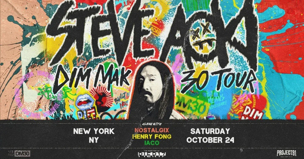 Steve Aoki, Nostalgix, Henry Fong — event flyer
