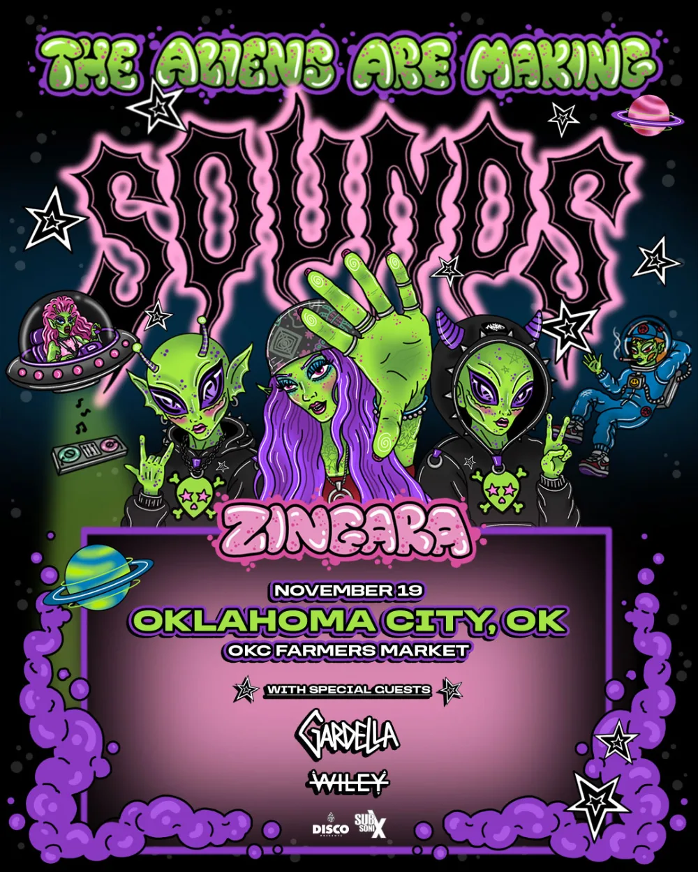 Zingara, Gardella, Wiley — event flyer