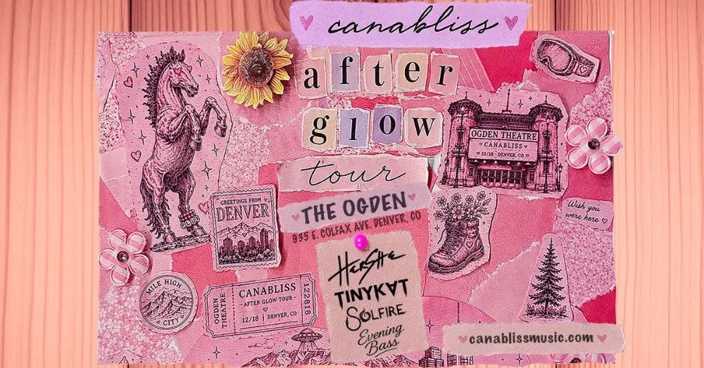 Canabliss, HerShe, TINYKVT, Solfire, Evening Bass — event flyer
