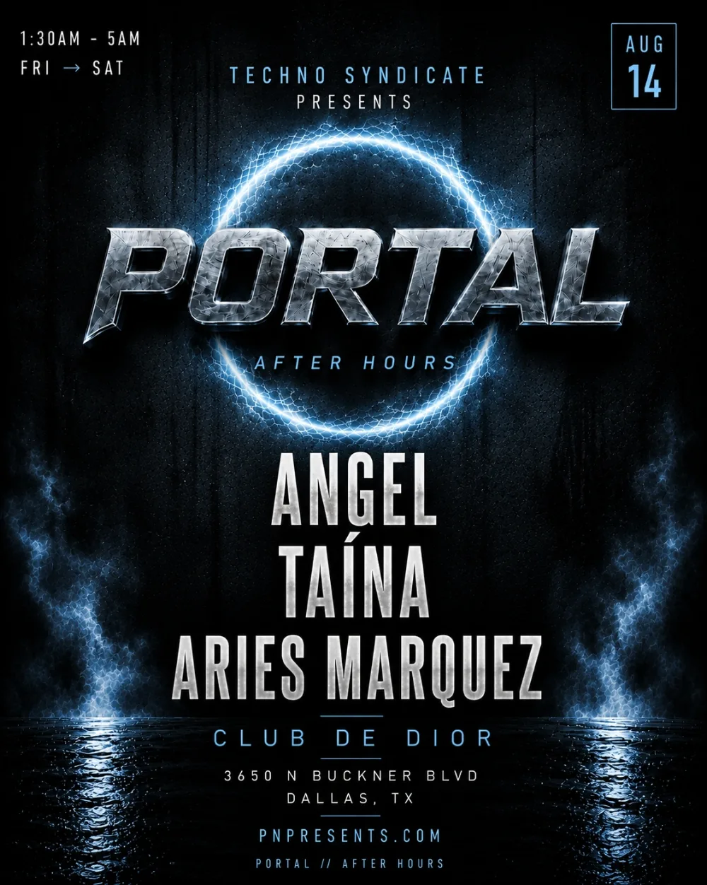 Techno Syndicate Ft. Angel , Taina & Aries Marquez — event flyer