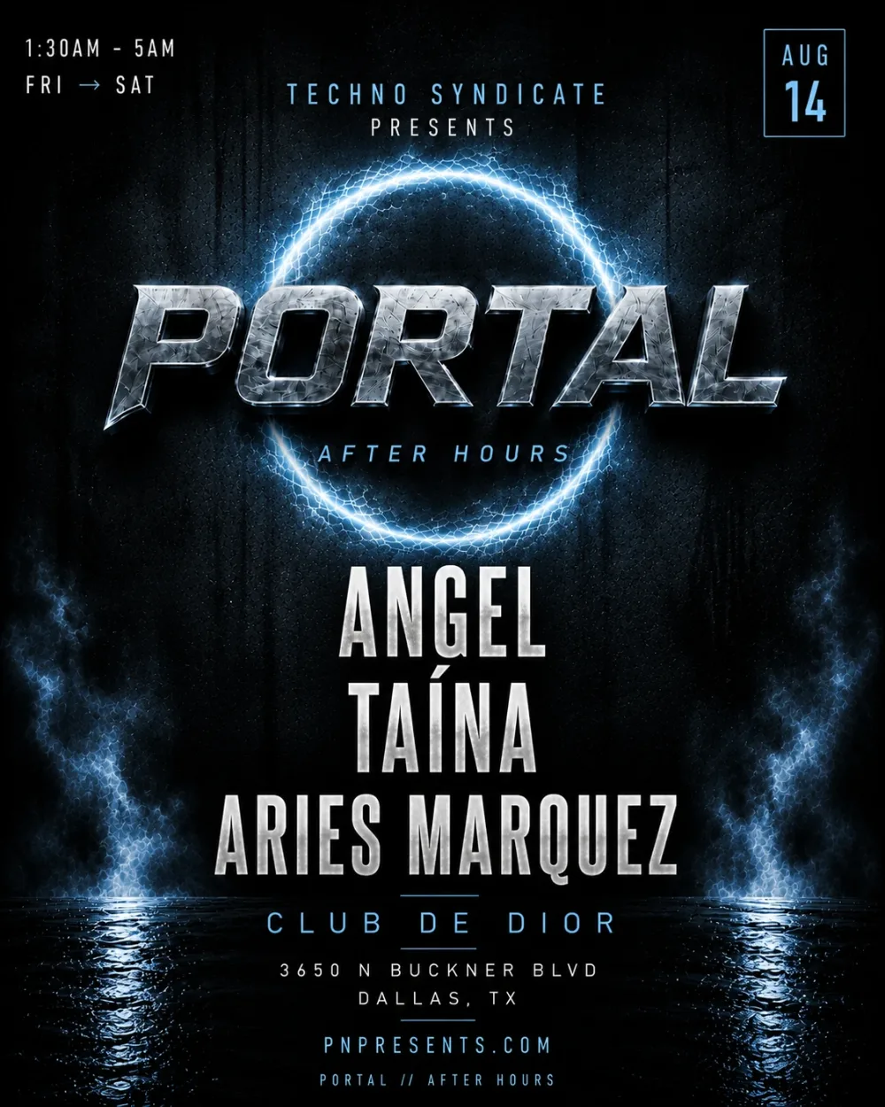 Techno Syndicate Ft. Angel , Taina & Aries Marquez — event flyer