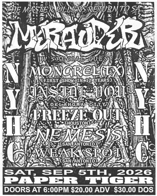 Merauder, Mongrel, Freeze Out, NEMESIS — event flyer