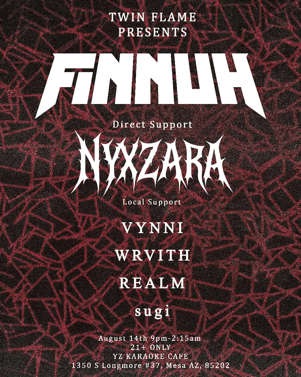Finnuh, NYXZARA, Vynni, Wrvith, Realm, sugi — event flyer