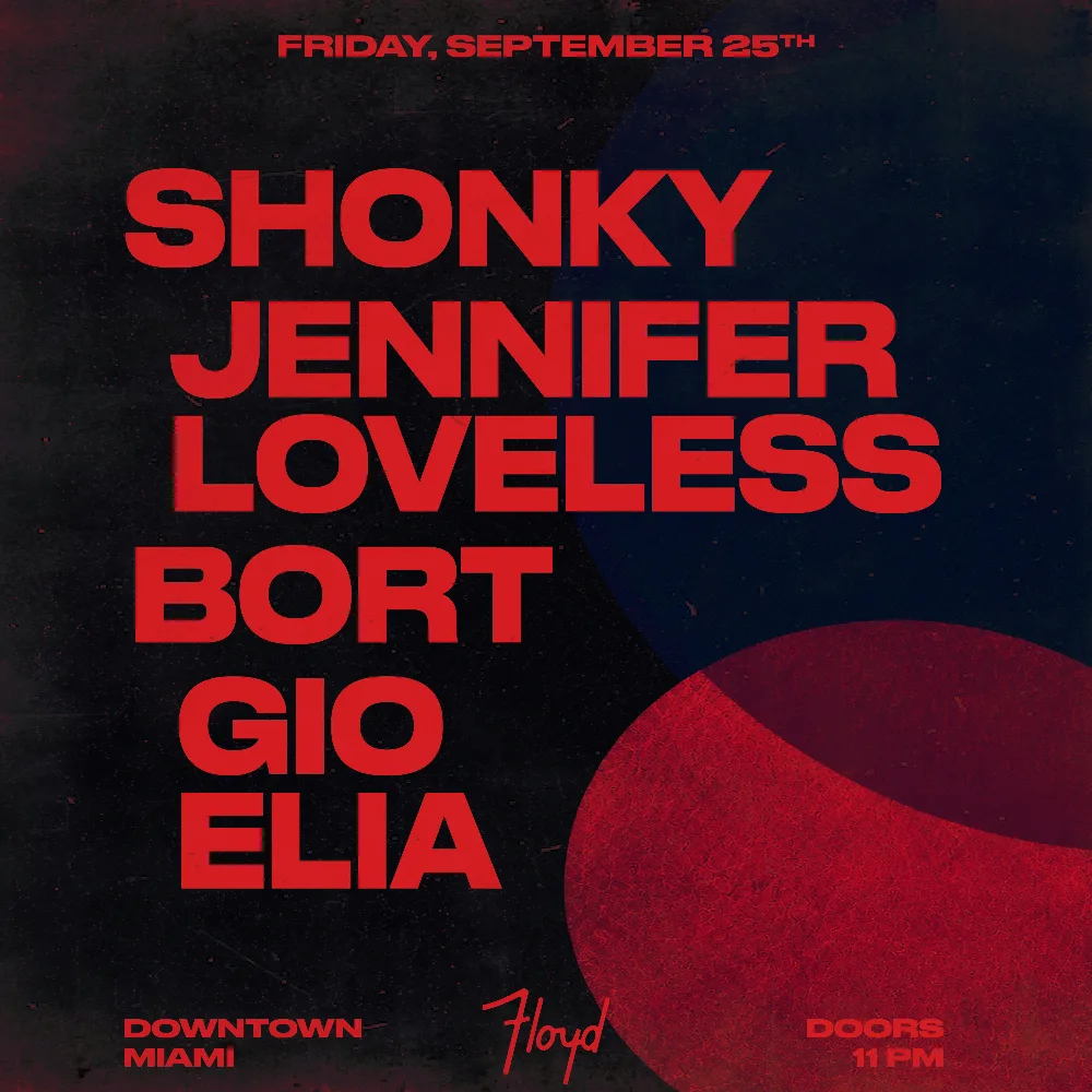 Shonky, Jennifer Loveless, Bort, Gio Elia — event flyer