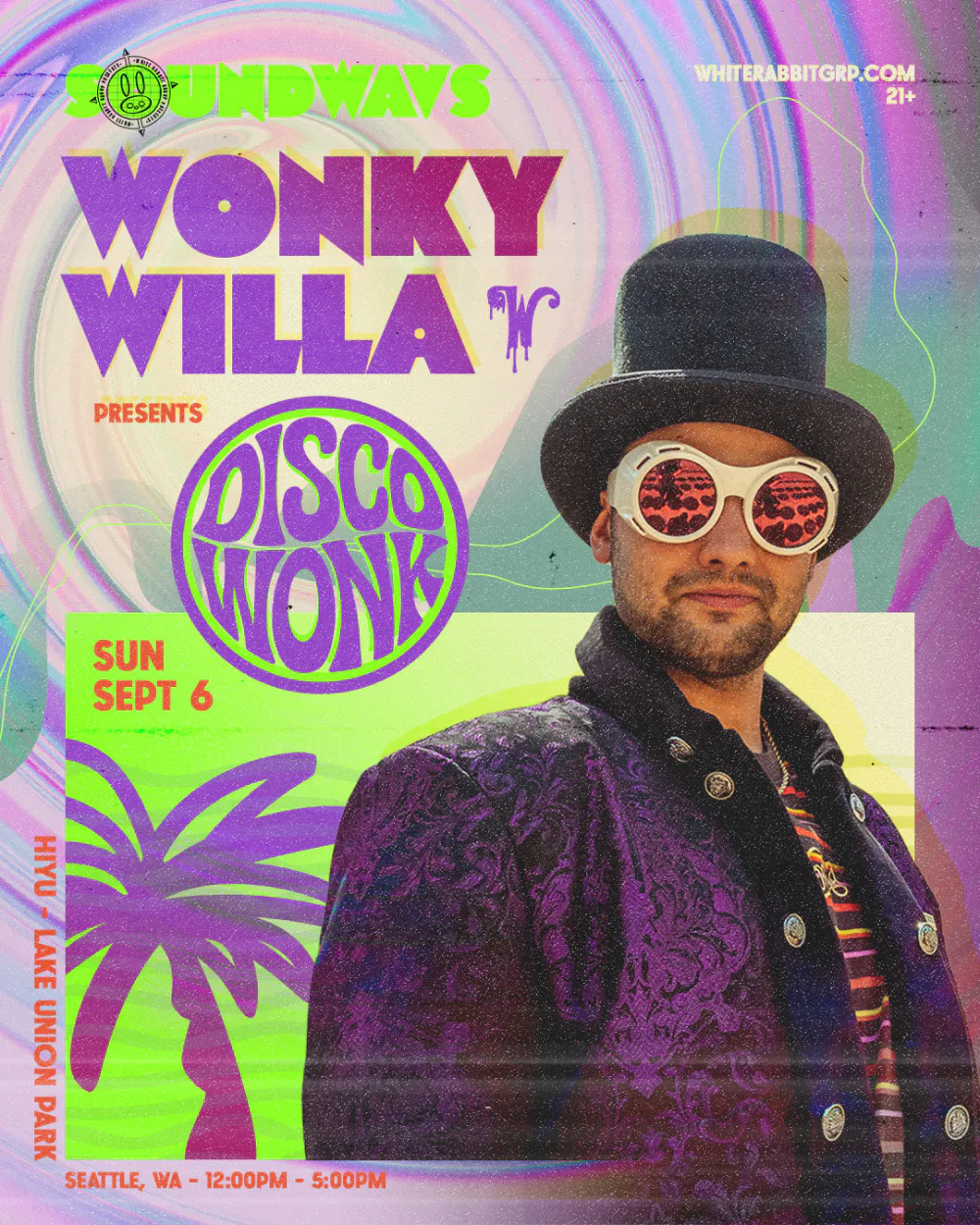 Event flyer for SOUNDWAVS presents Disco Wonk