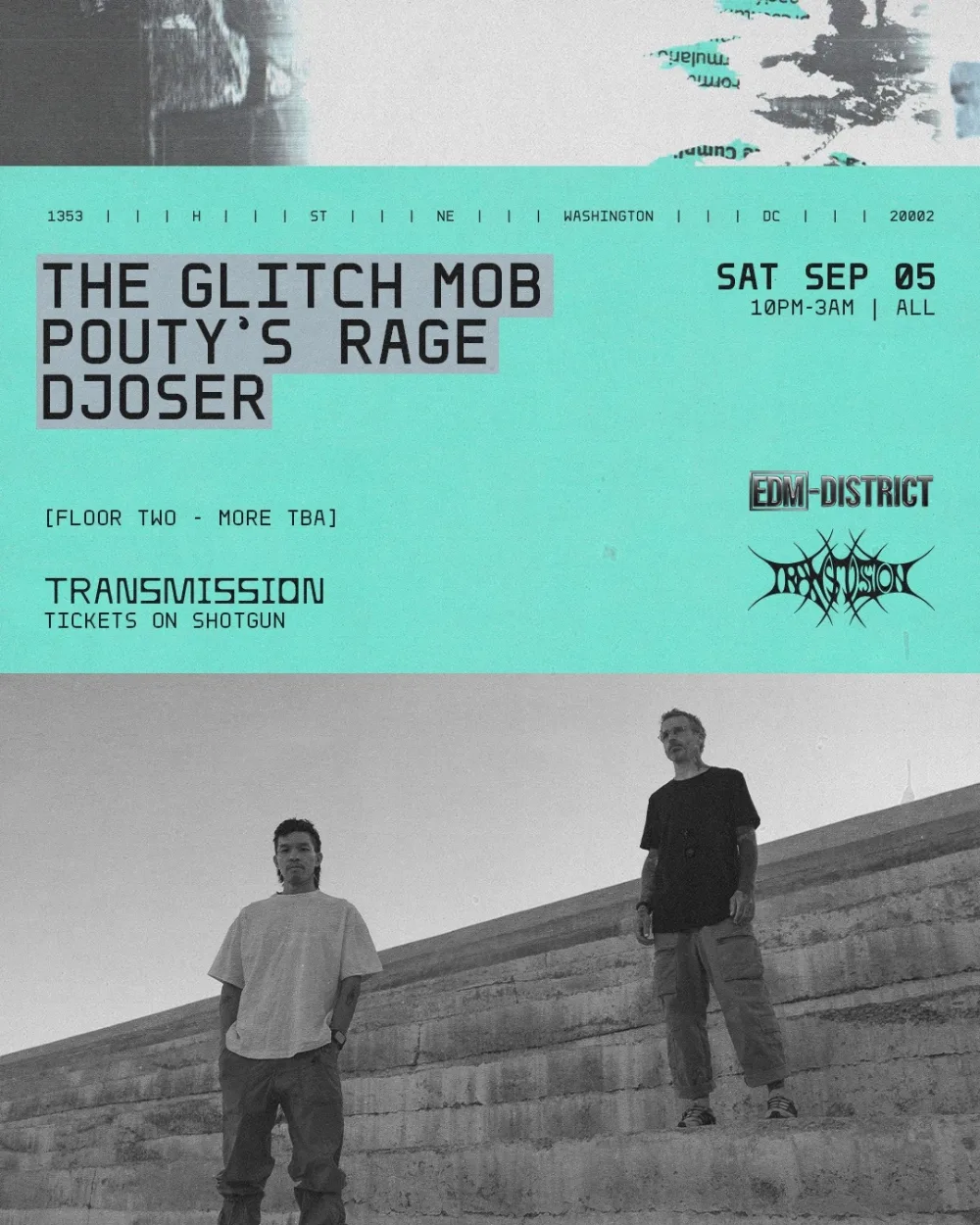 The Glitch Mob, Pouty's Rage, Djoser — event flyer
