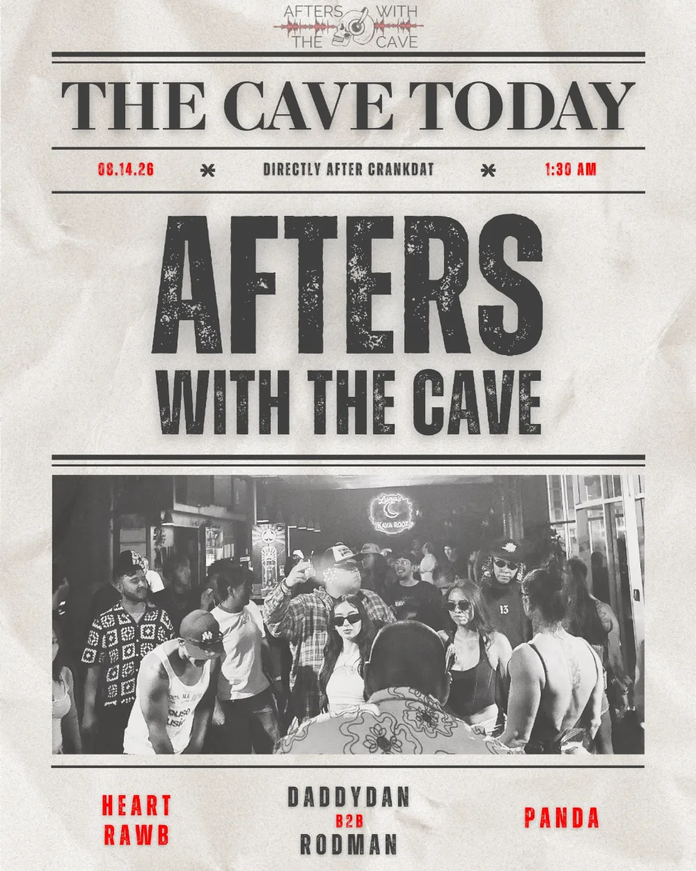 Afters With The Cave — event flyer