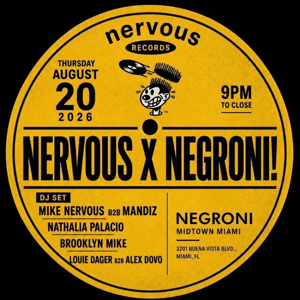 Mike Nervous, Nathalia Palacio, Mandiz, Brooklyn Mike, Louie Dager, Alex Dovo — event flyer
