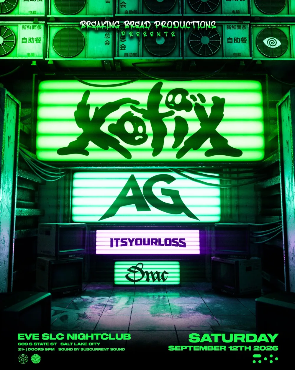 XOTIX, AG (Boston), ITSYOURLOSS, Drac — event flyer
