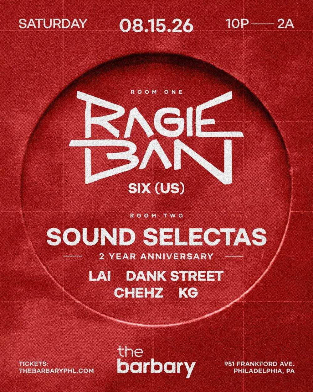 Ragie Ban, Six (US), Dank Street, Lai, Chehz, KG — event flyer