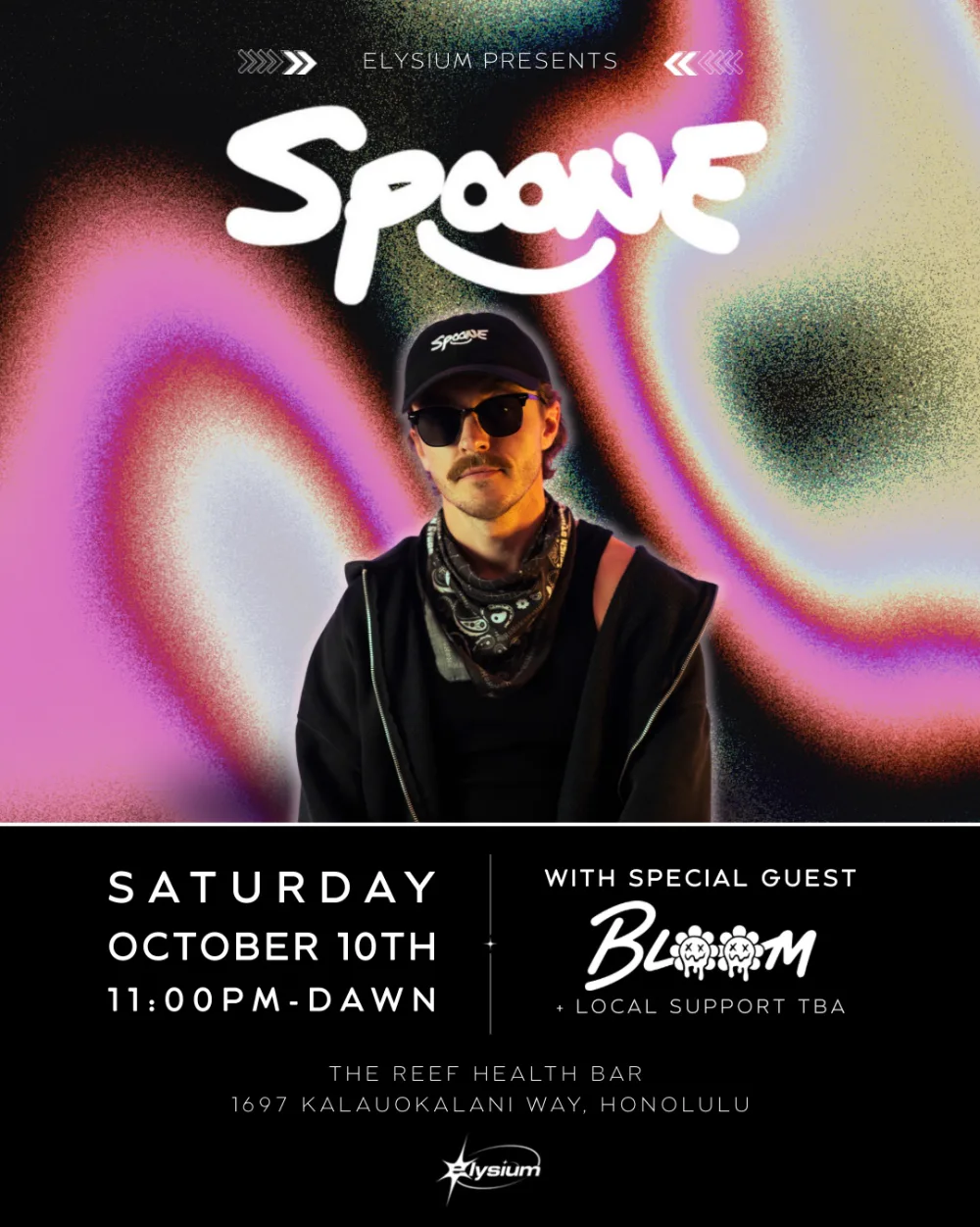 ELYSIUM PRESENTS - SPOONE — event flyer