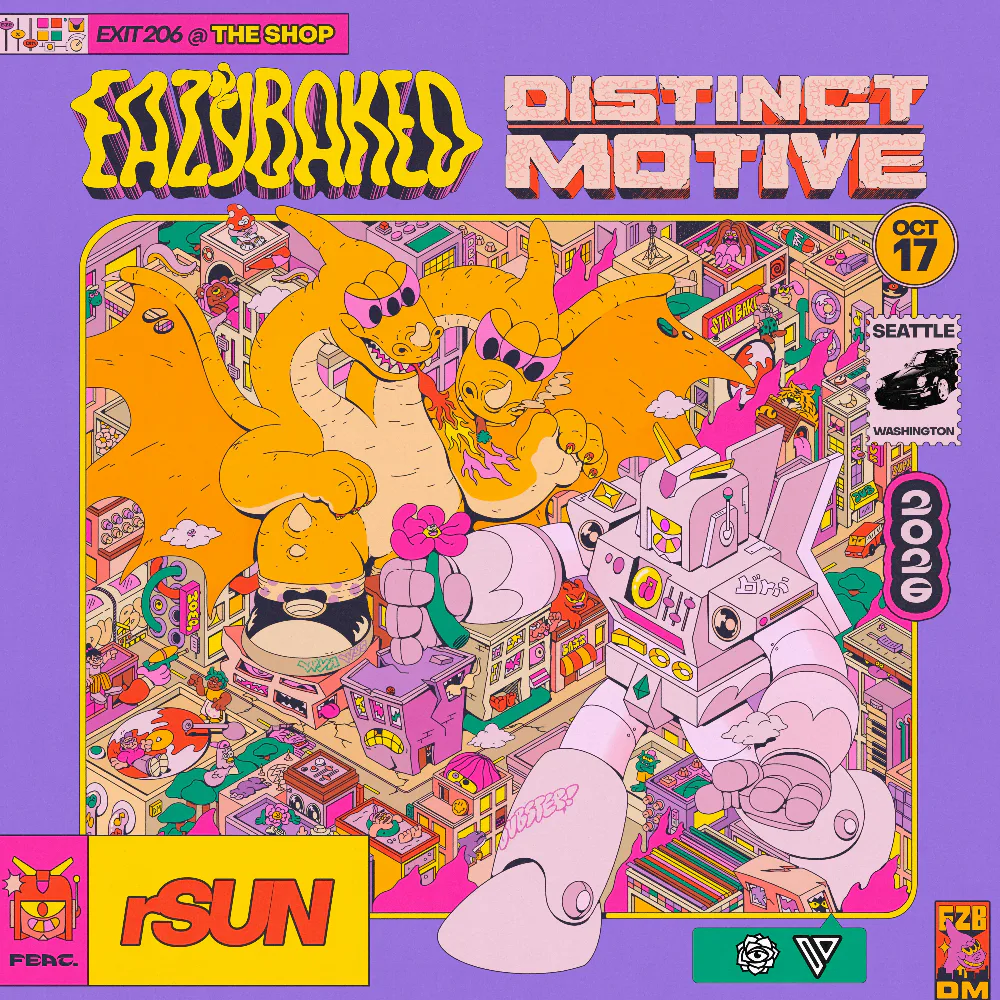 EAZYBAKED, Distinct Motive — event flyer