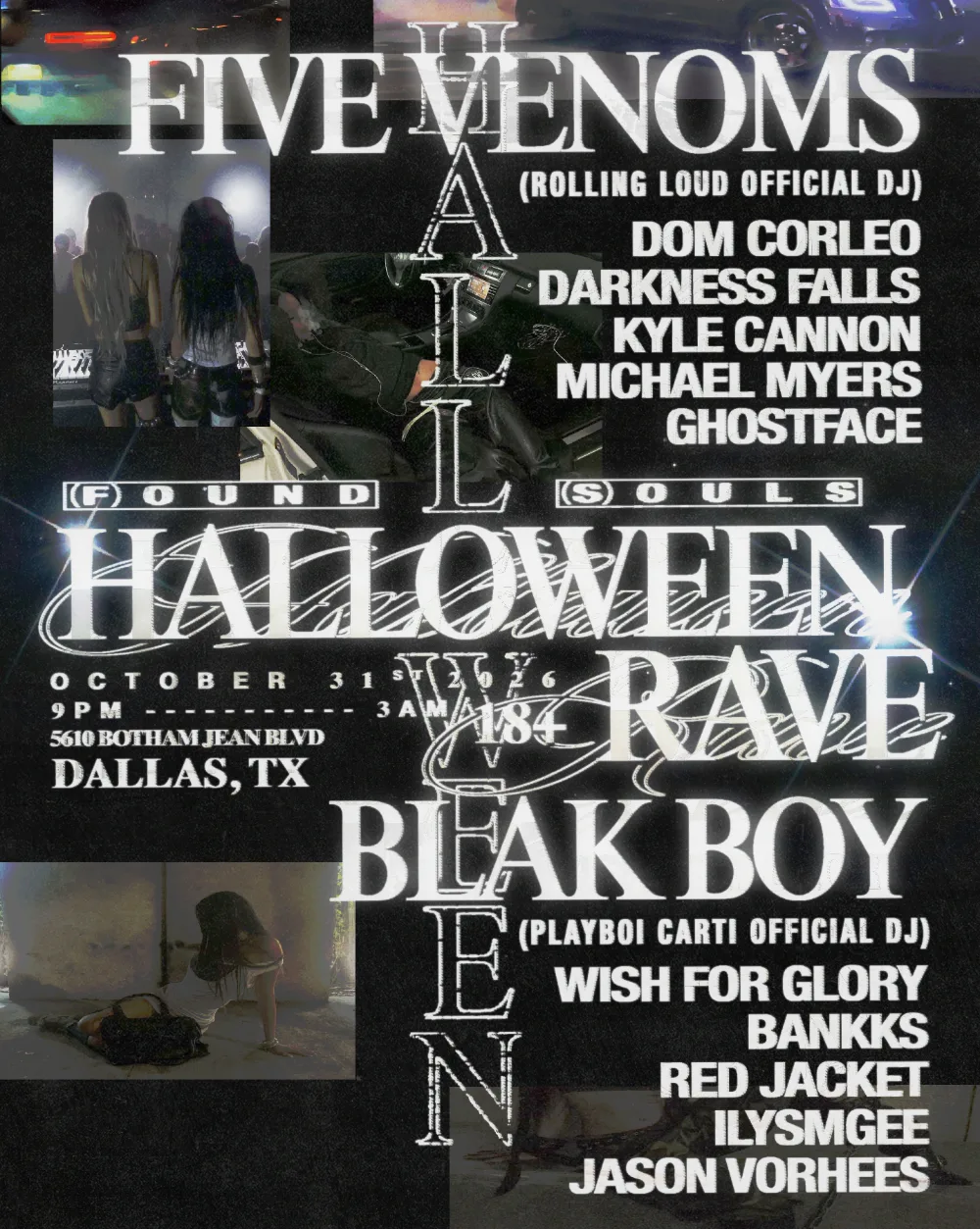 HALLOWEEN RAVE DALLAS 2026 WITH PLAYBOI CARTI OFFICIAL DJ AND ROLLING LOUD OFFICIAL DJ — event flyer