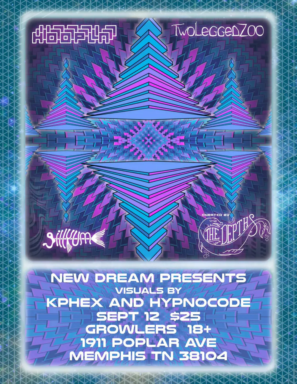 Hoopla (BK), twoleggedzoo, Gill_Yum, The Depths (Memphis) — event flyer