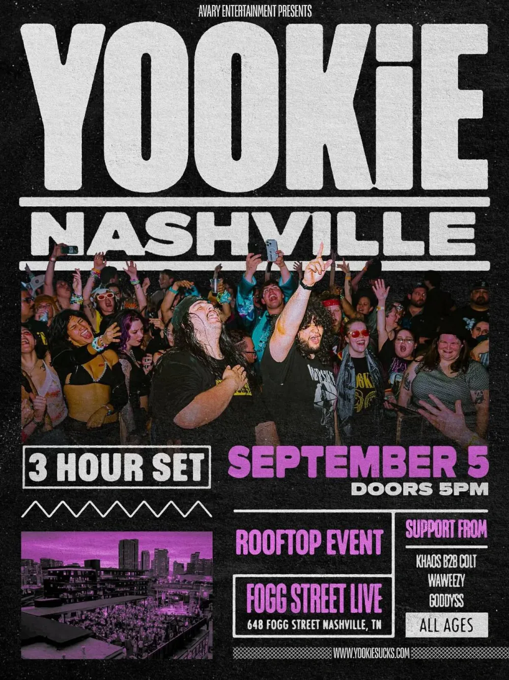 YOOKiE, Khaos (Nashville), Colt, Waweezy, Goddyss — event flyer
