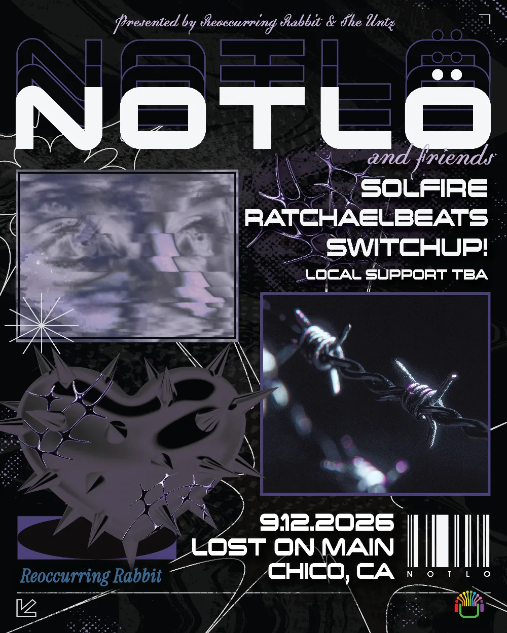 NotLö, Solfire, RatchaelBeats, SWITCHUP! — event flyer