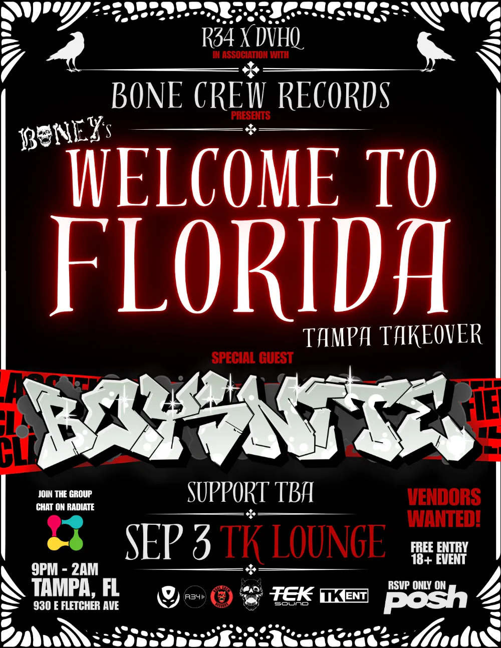 BONEY's WELCOME TO FLORIDA TAMPA TAKEOVER — event flyer