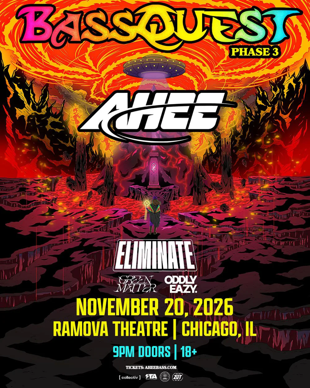 AHEE, Eliminate, Green Matter, Oddly Eazy — event flyer