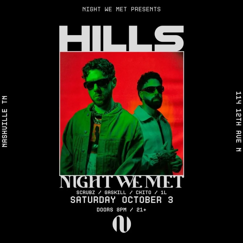 Hills, Scrubz, Gaskill, Chito, 1L — event flyer
