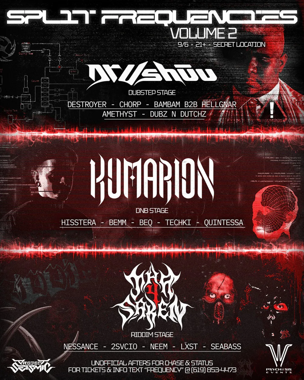 Psychosis Events x Project Seismic Presents - Split Frequencies Vol. 2 — event flyer