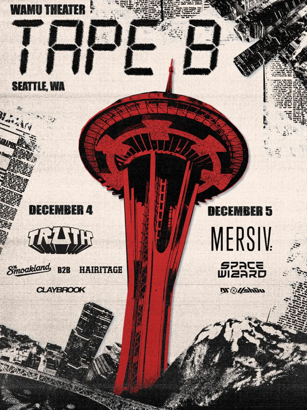 Event flyer for Tape B, Mersiv, Space Wizard