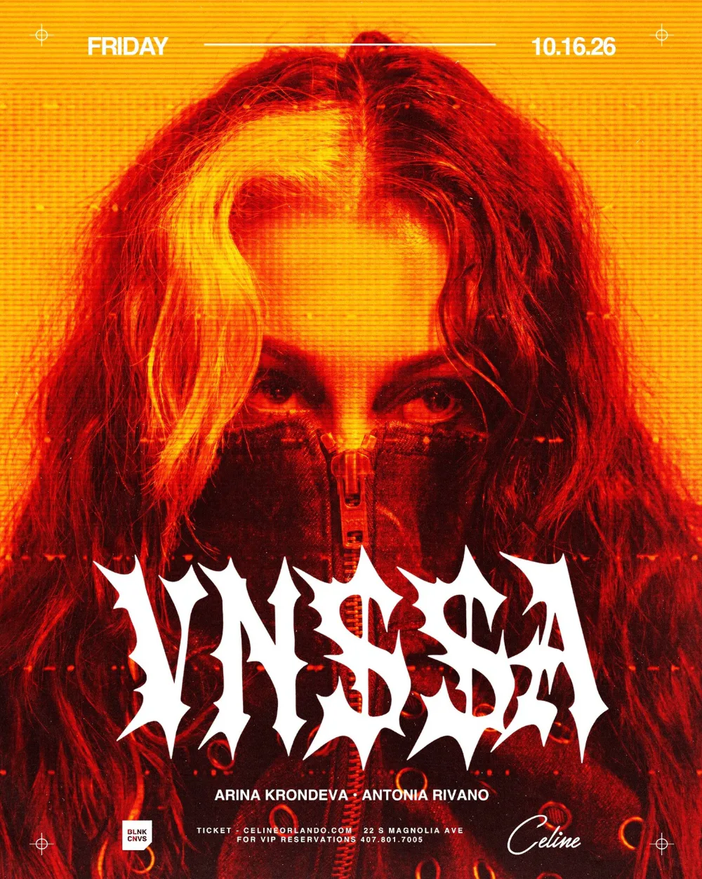 VNSSA, Arina Krondeva, Antonia Rivano — event flyer