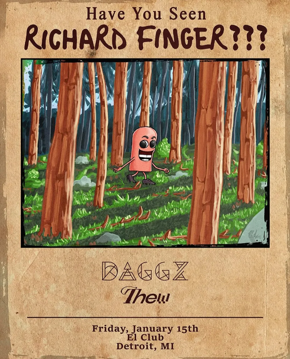 Richard Finger, Daggz, Thew — event flyer