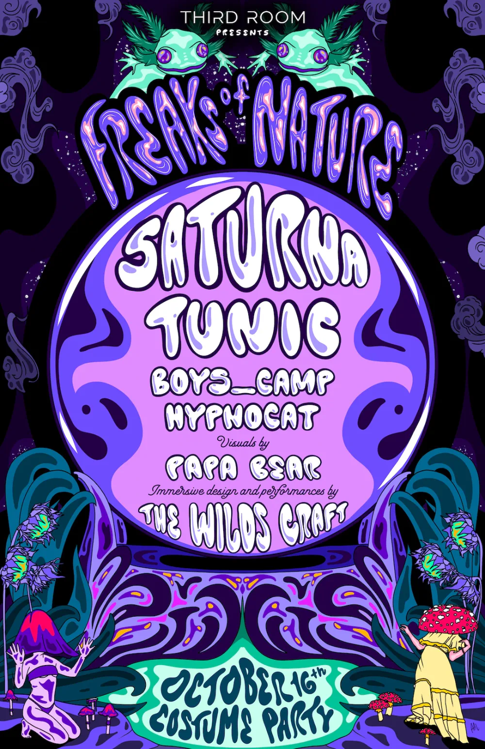 Saturna, Tunic, boys_camp, Hypnocat — event flyer