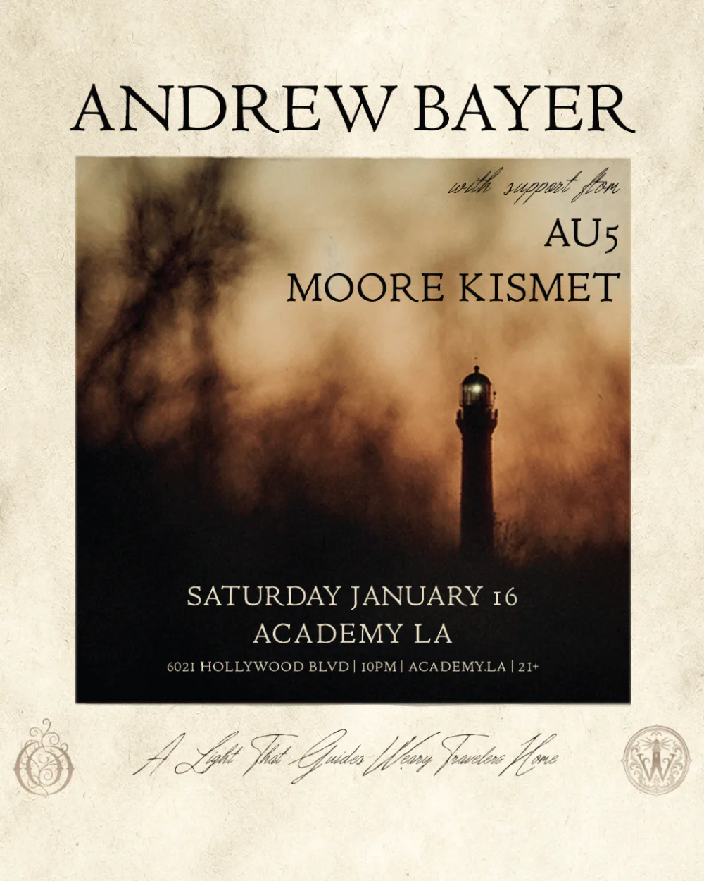 Andrew Bayer, Au5, Moore Kismet — event flyer