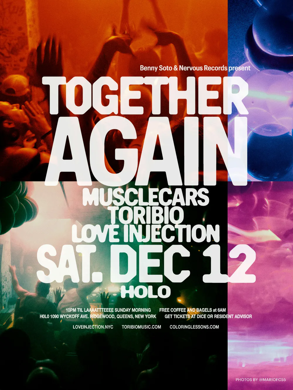 Musclecars, Toribio, Love Injection — event flyer