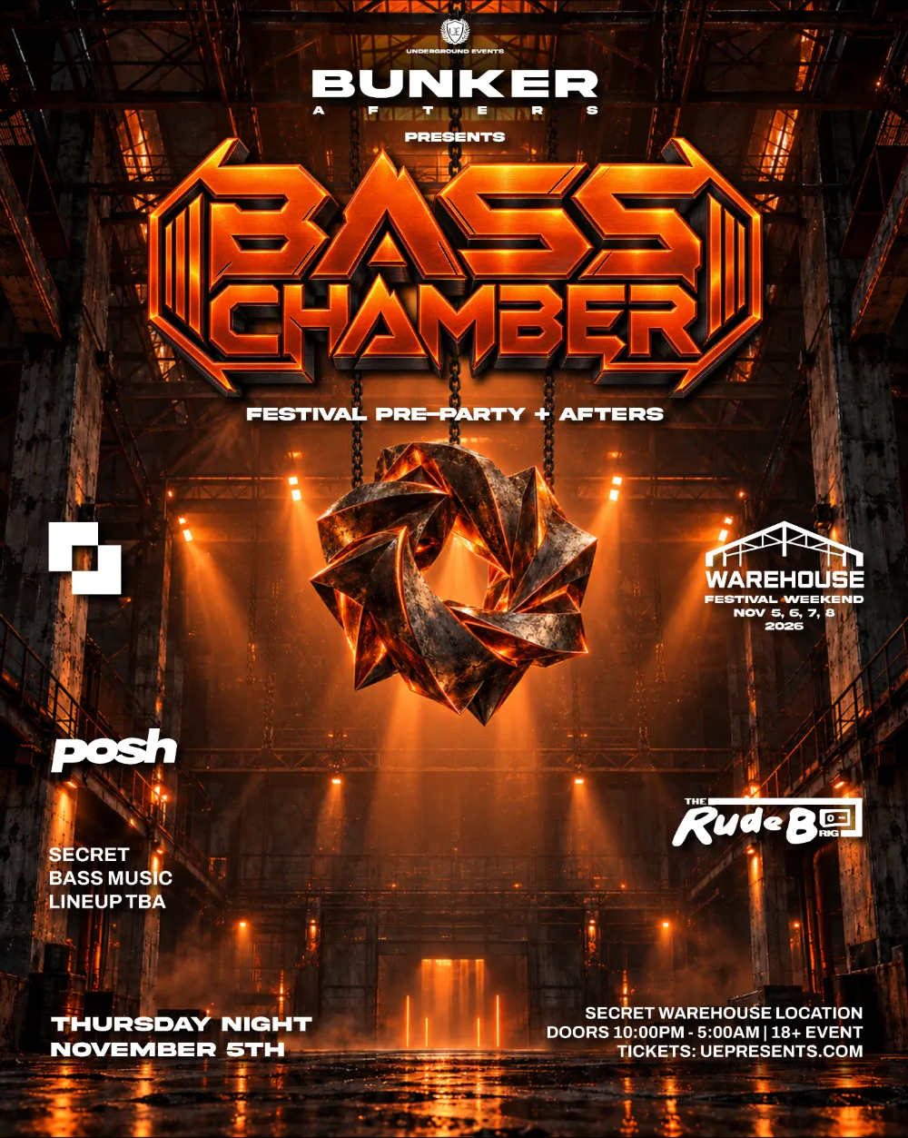 Bunker Afters Presents - BASS CHAMBER - Festival PRE-PARTY & AFTERS | Thursday, Nov 5th poster