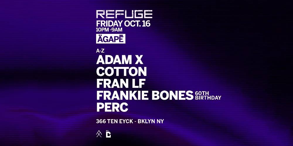 Adam X, Frankie Bones, Perc, Cotton — event flyer