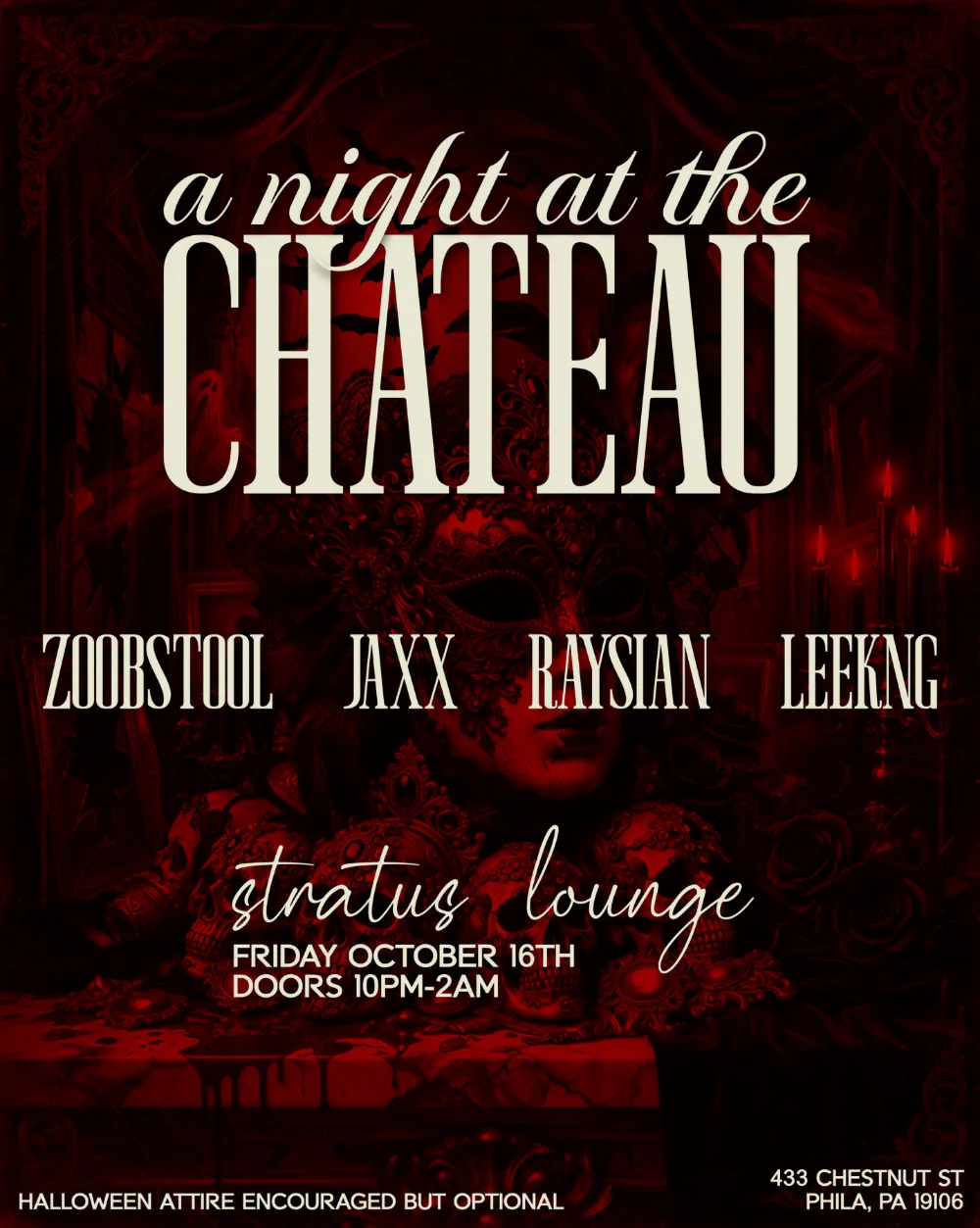 Zoobstool, JAXX, Raysian — event flyer