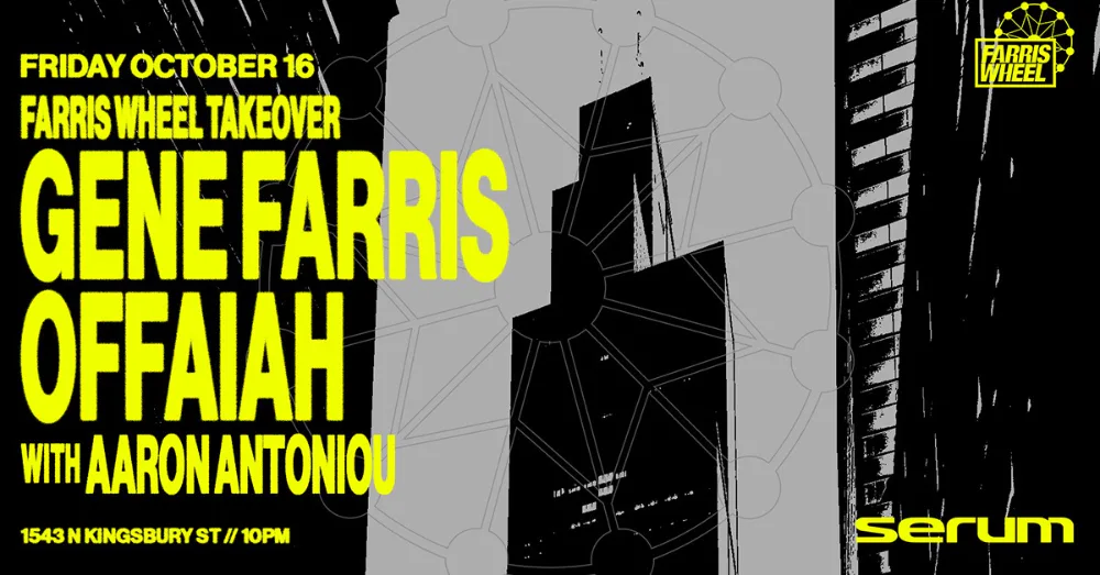 Gene Farris, Offaiah, Aaron Antoniou — event flyer