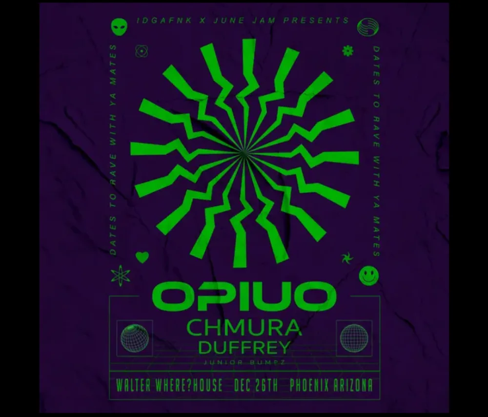 Opiuo, Chmura, Duffrey, Junior Bumpz — event flyer